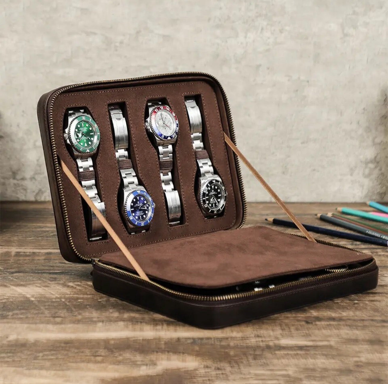 Genuine Leather Watch Roll 8 Slots