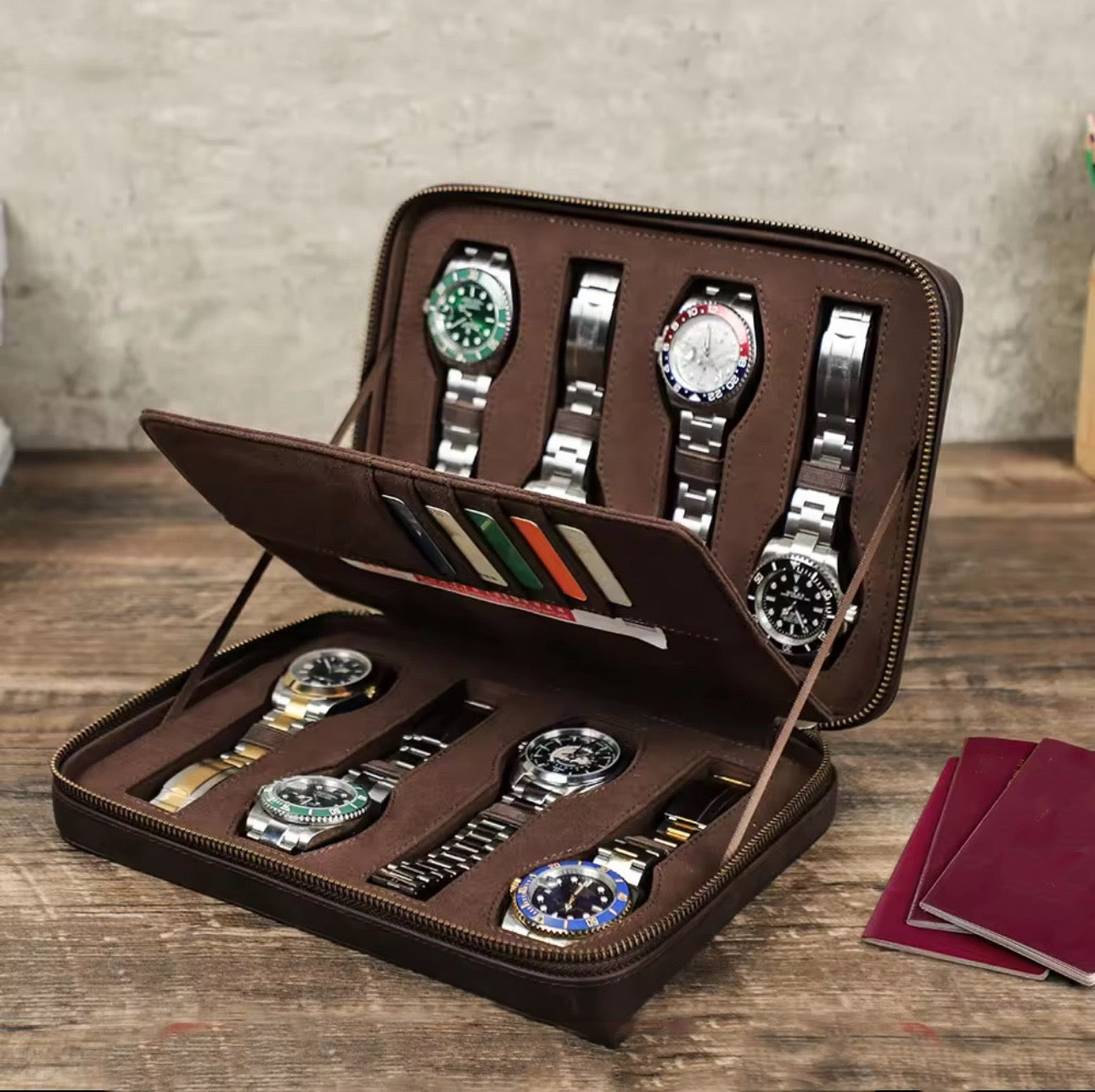 Genuine Leather Watch Roll 8 Slots