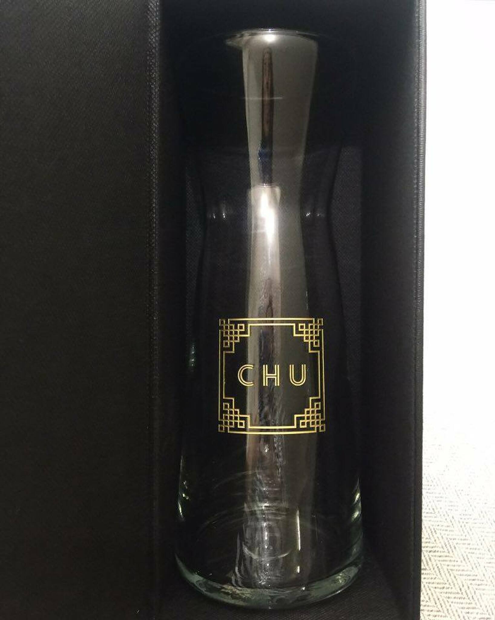 Carafe with Leather-Lined Flip Top Lid Box