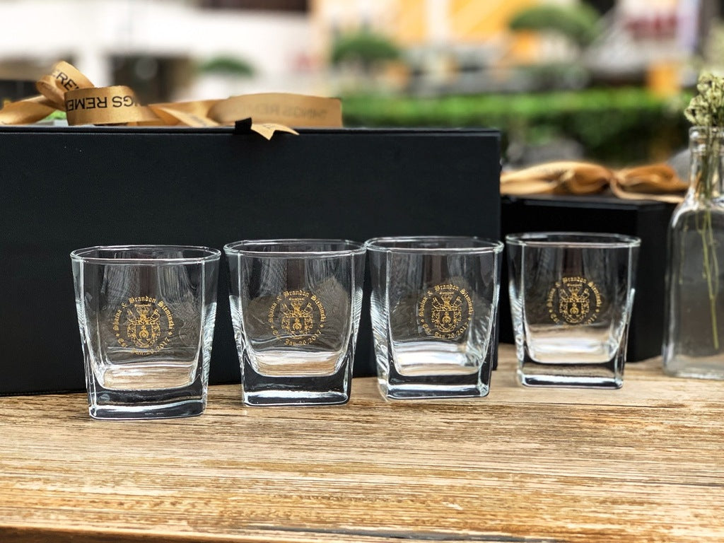 Set of Four Etched Scotch Glasses