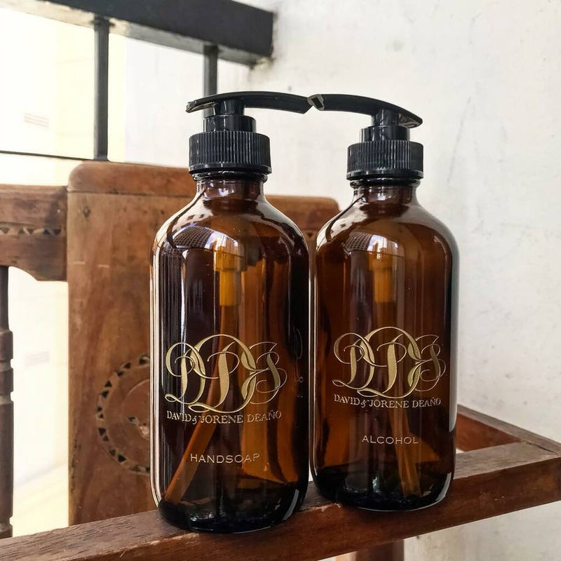 1L Etched Amber Glass Boston Round Bottle with Pump Top