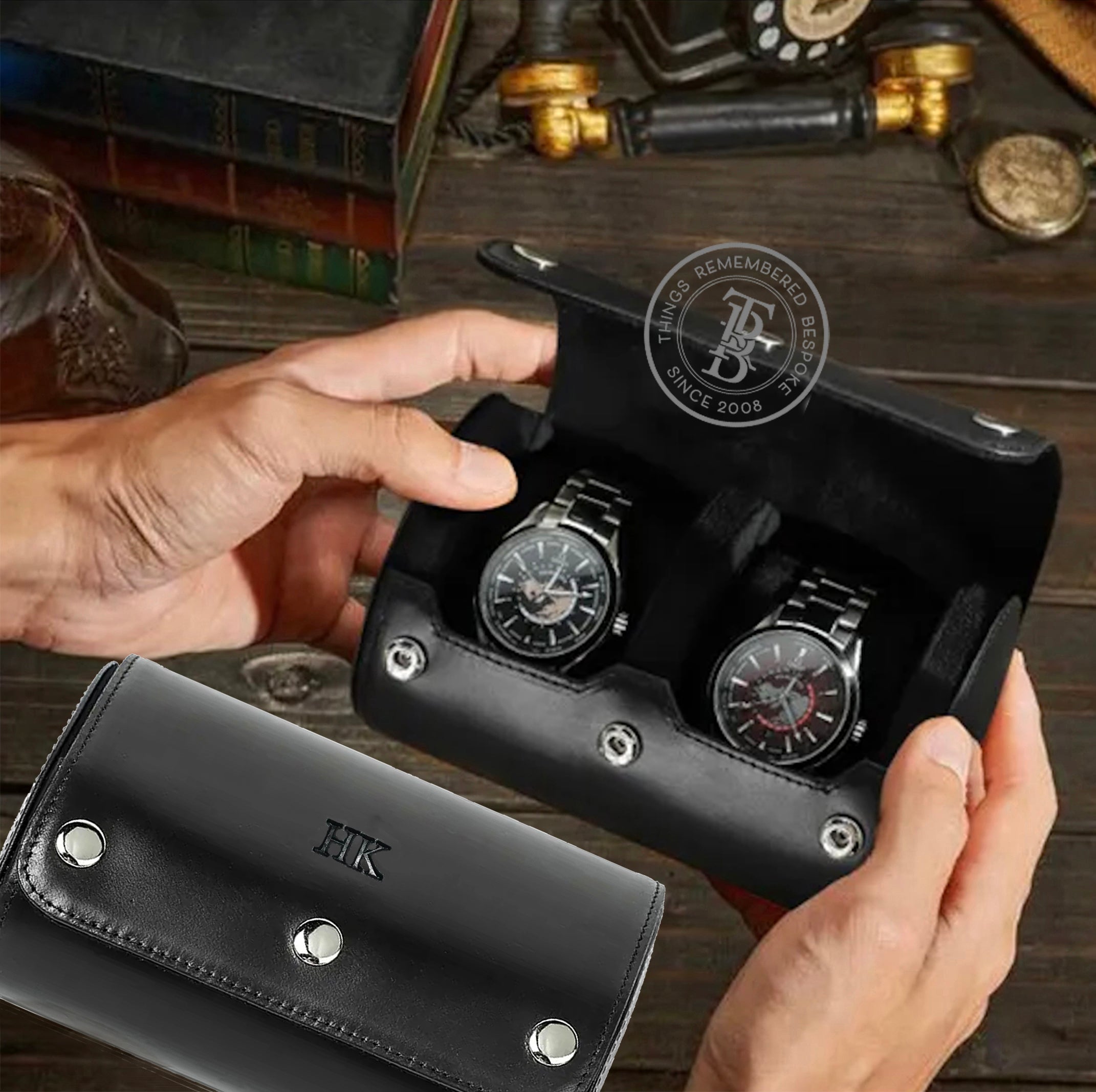 Monogrammed 2-Slot Watch Roll