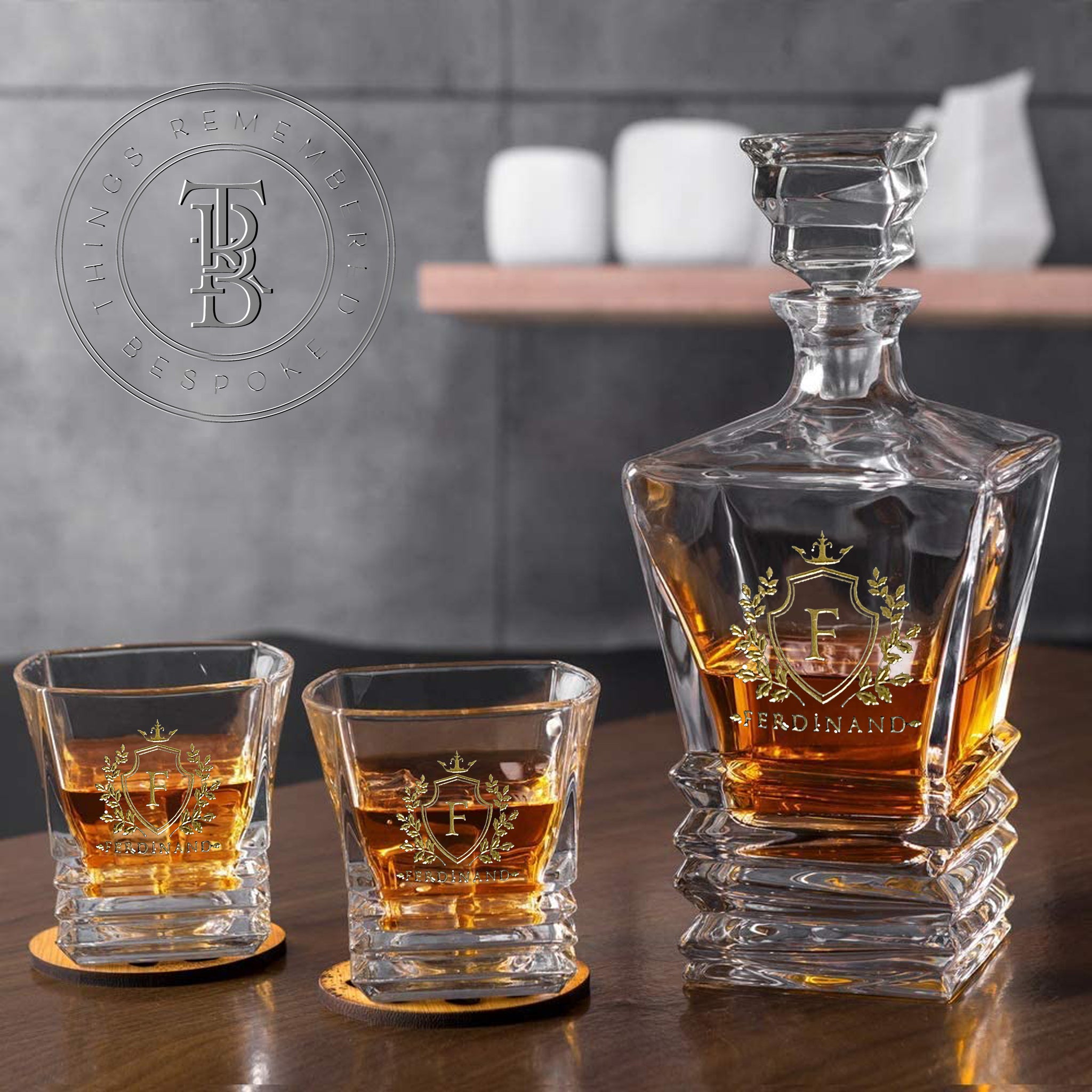 7pc Art Deco Crystal Decanter and Glass Set