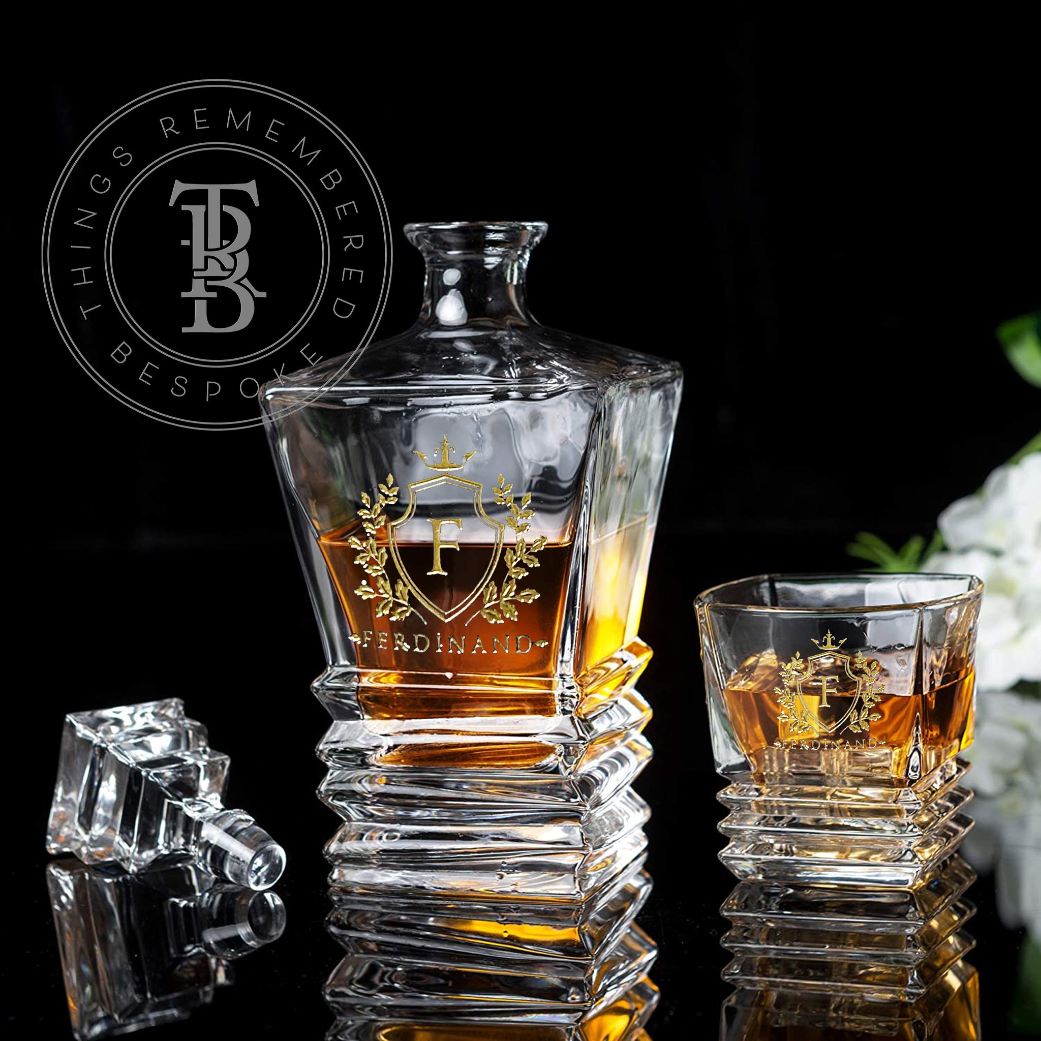 7pc Art Deco Crystal Decanter and Glass Set