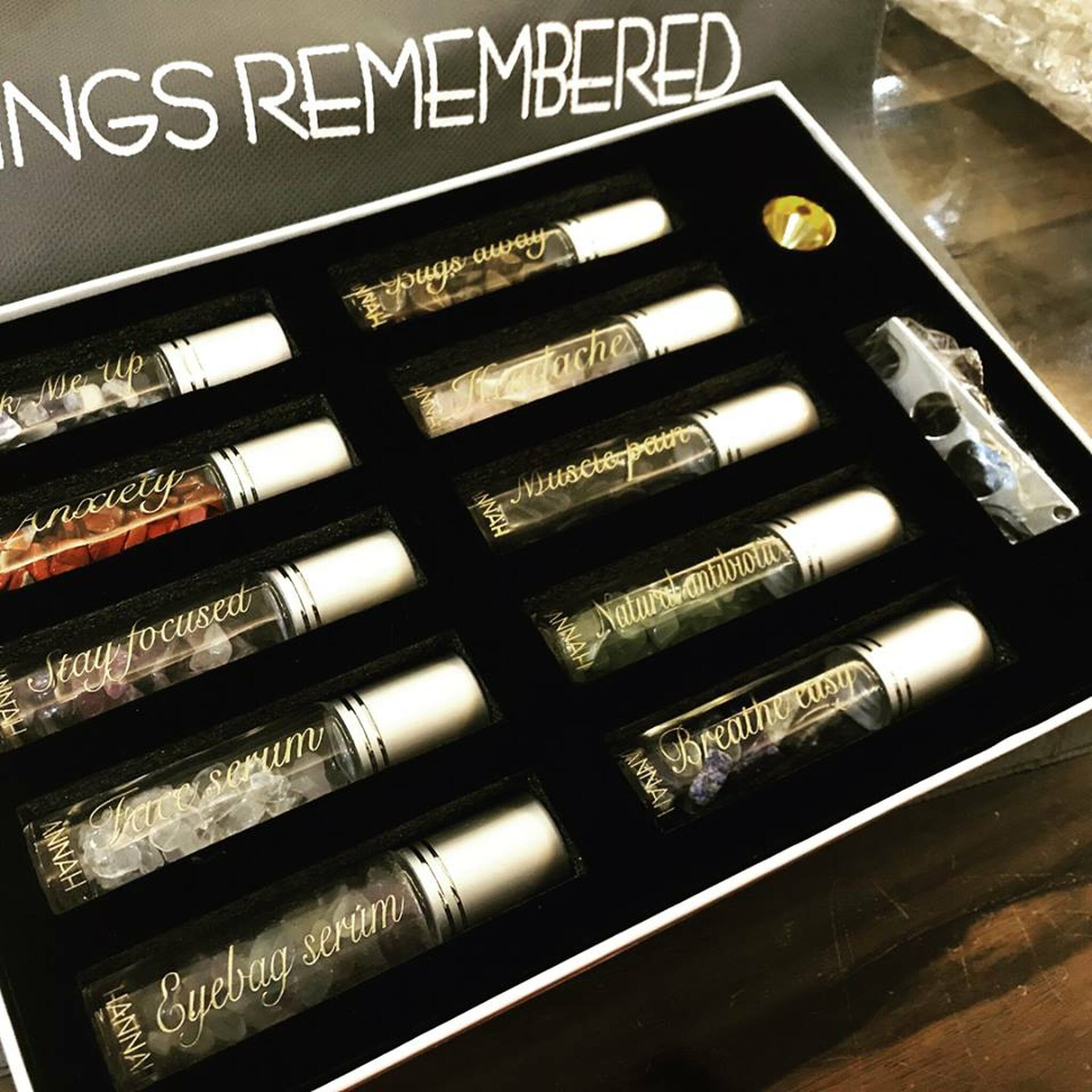 Etched 10mL Roller Bottlers with Gemstone Fitments and Tumbled Gemstone Chips