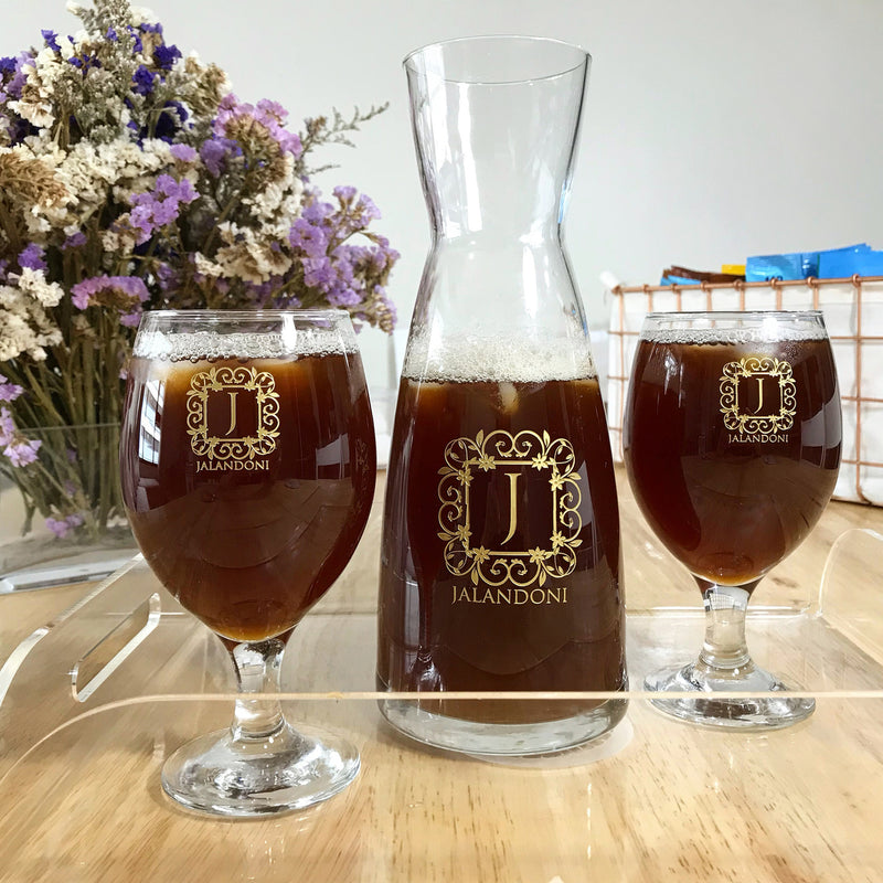 3pc Engraved Carafe and Goblet Set