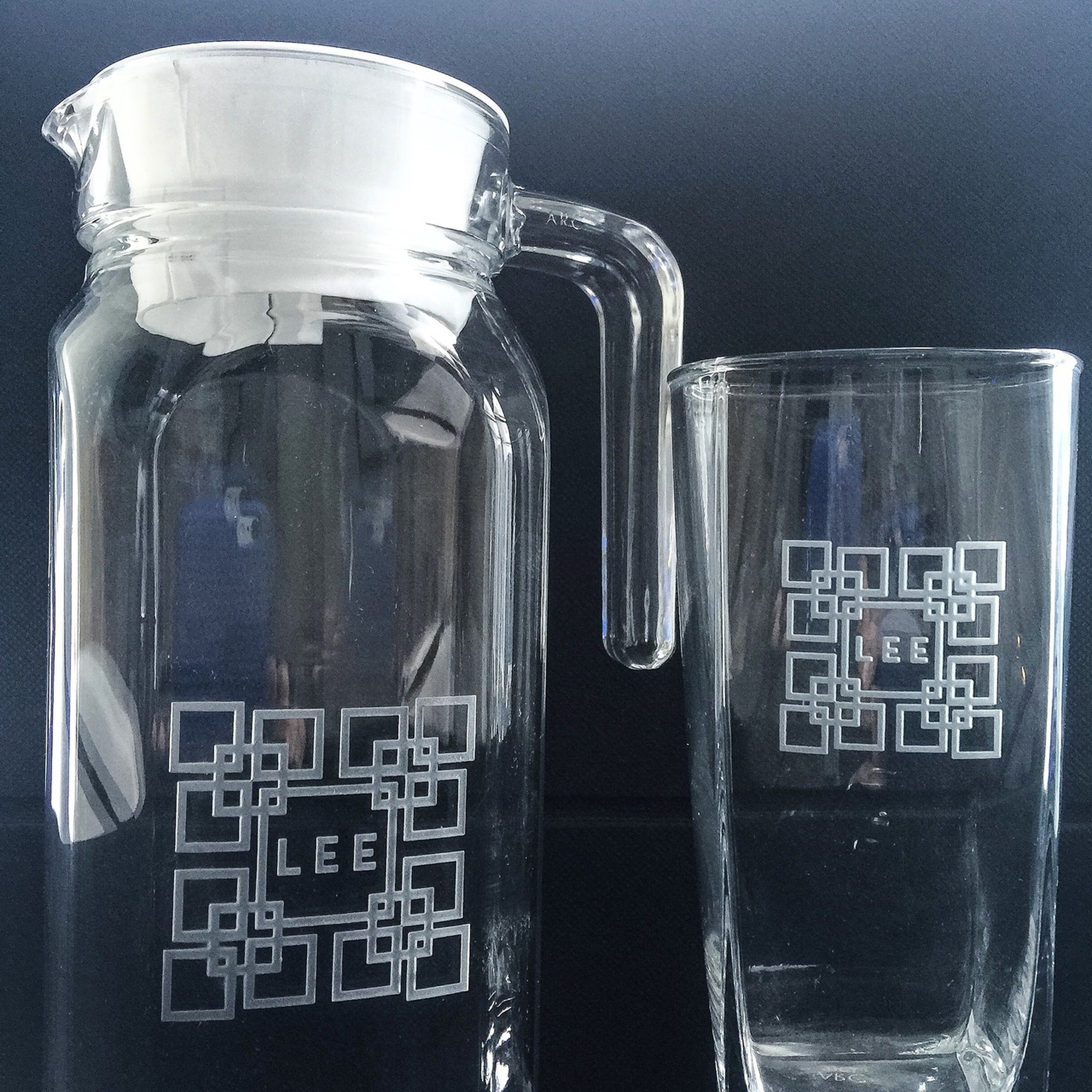 5pc Pitcher and Glass Set with Black Leather Flip Top Lid Box