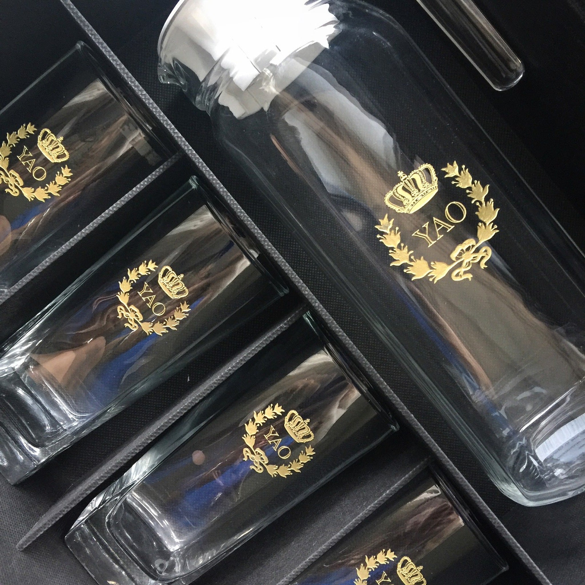 5pc Pitcher and Glass Set with Black Leather Flip Top Lid Box