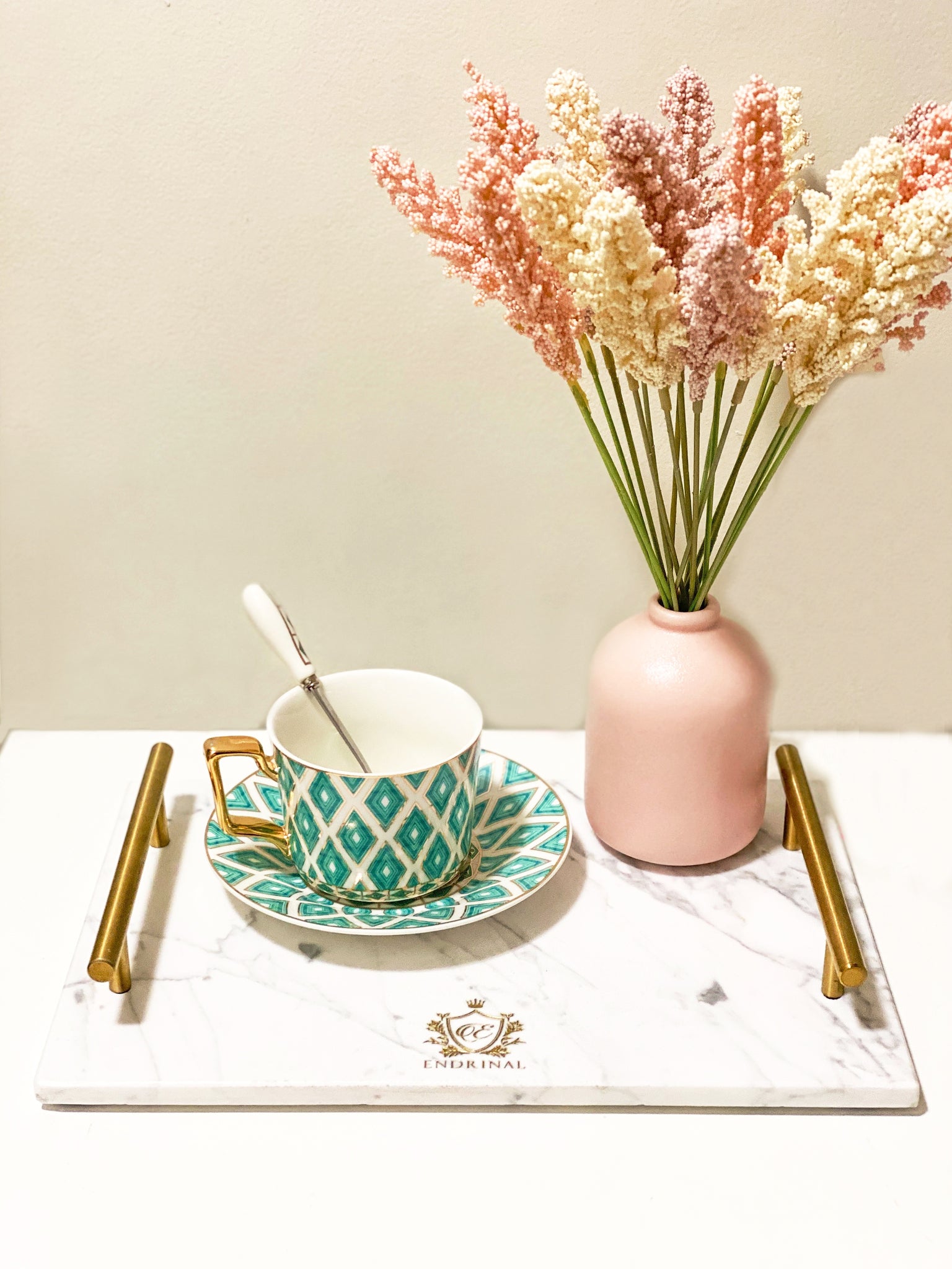 Marble Tray with Brass Handles