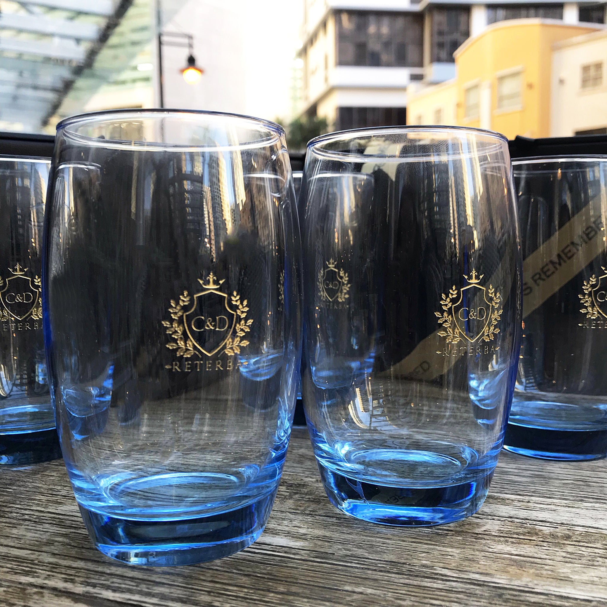 6pc Salto Pink Glass Set with Leather lined Flip Top Lid Box