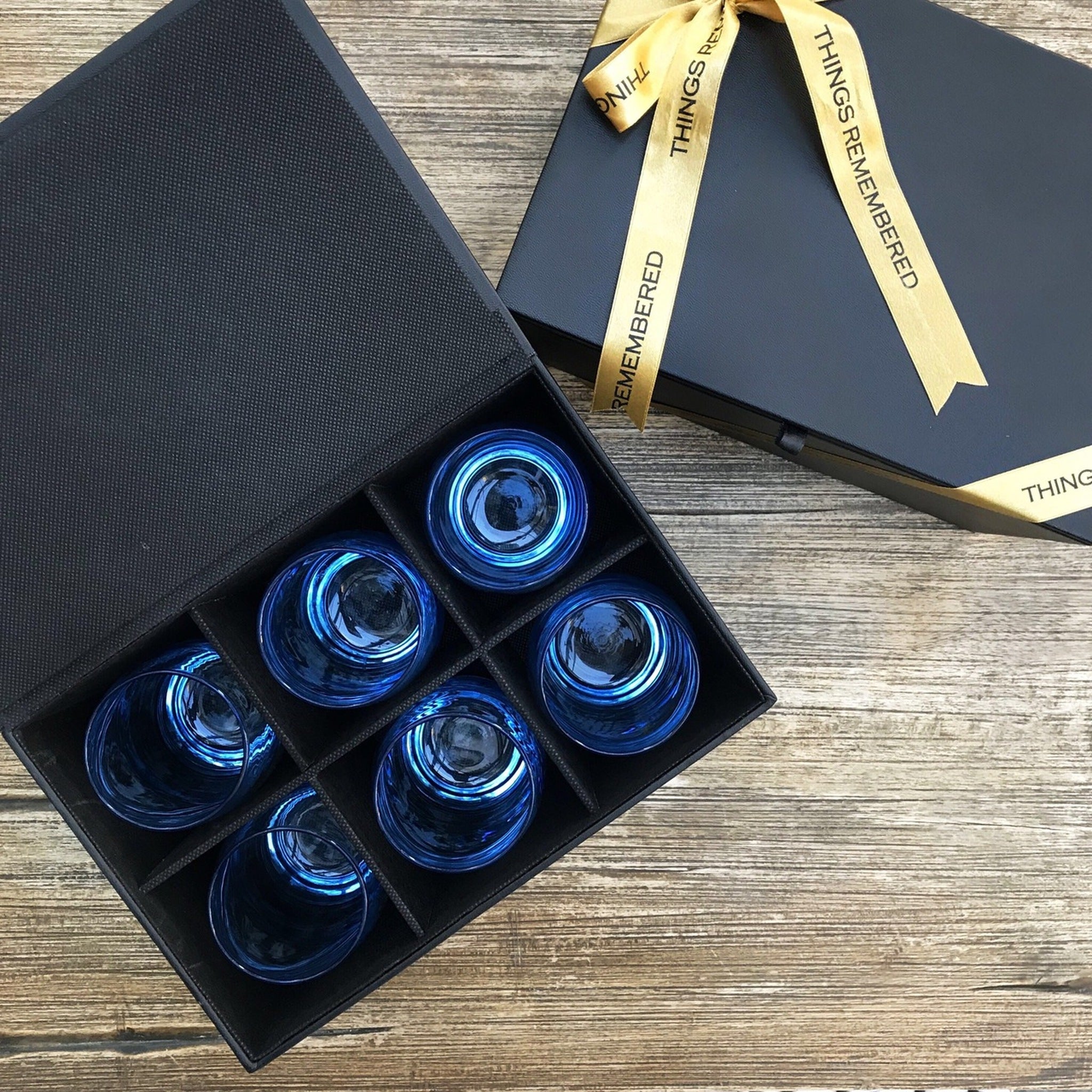 6pc Salto Pink Glass Set with Leather lined Flip Top Lid Box