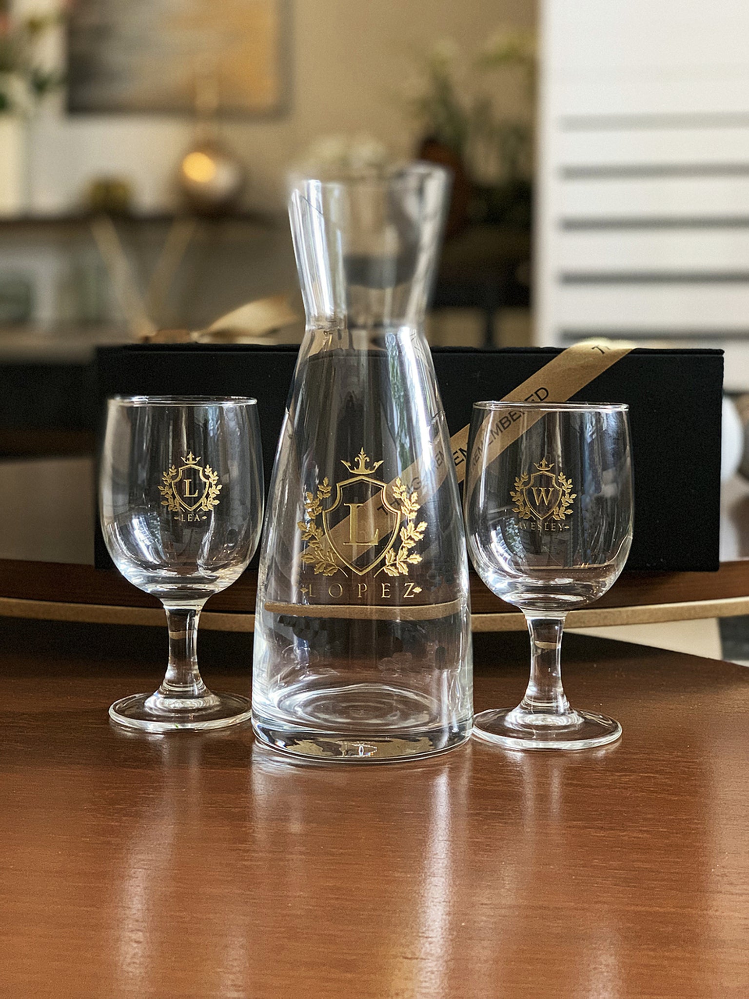 3pc Engraved Carafe and Goblet Set