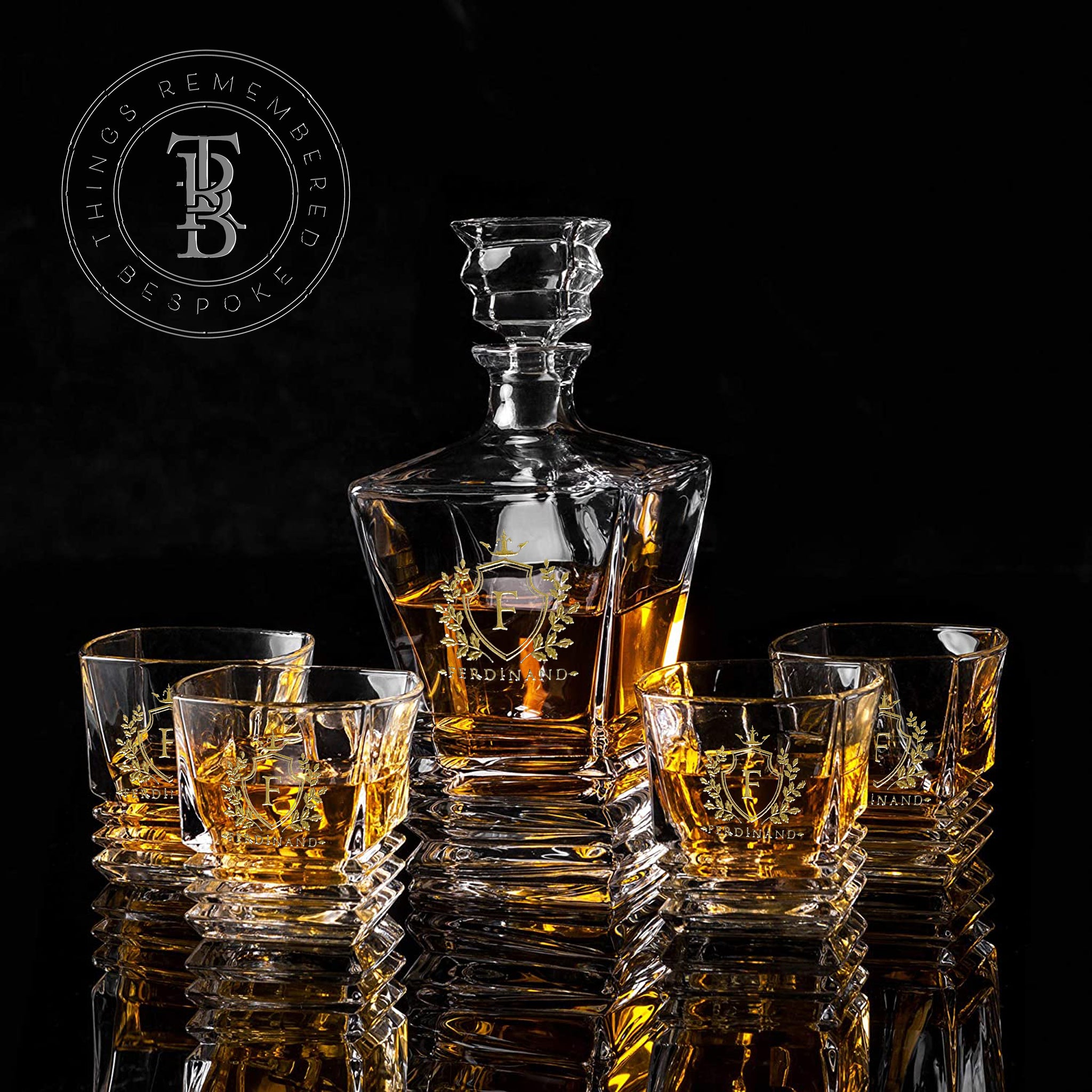 7pc Art Deco Crystal Decanter and Glass Set