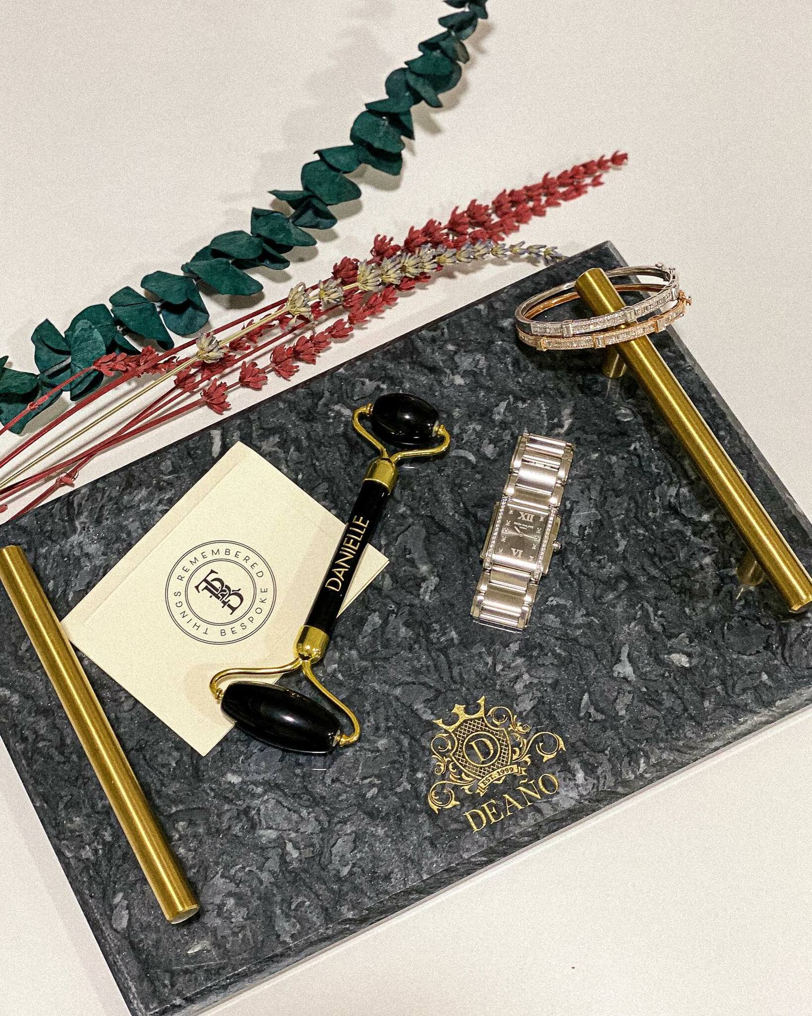 Marble Tray with Brass Handles