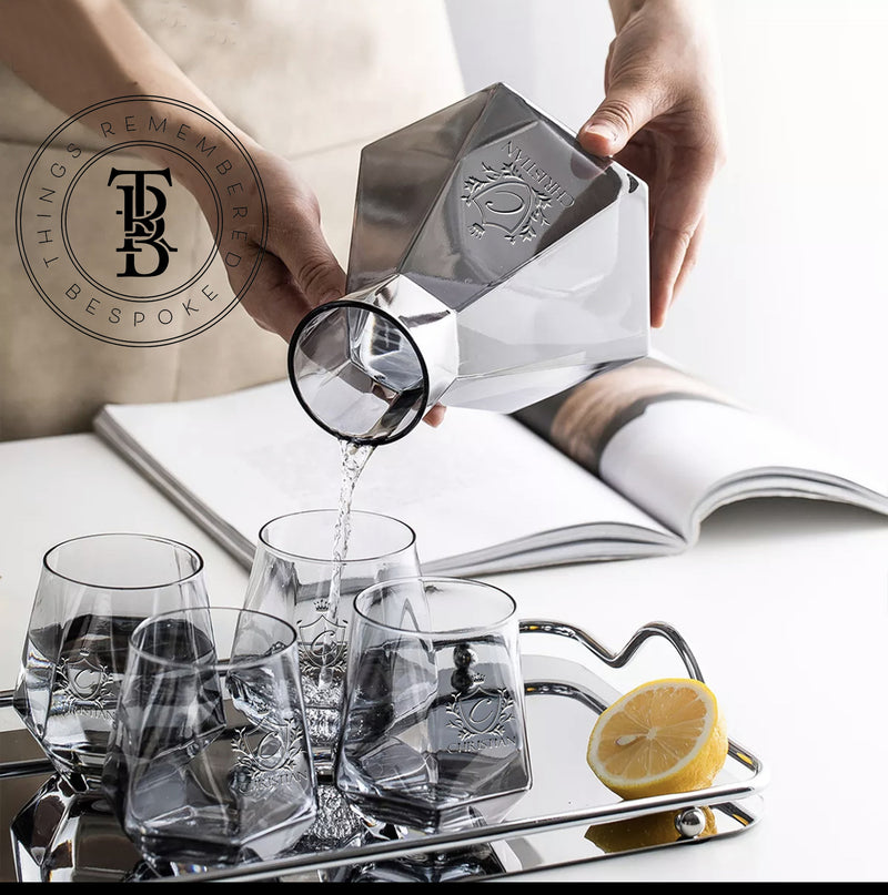 5pc Gray Geometric Carafe and Glass Set