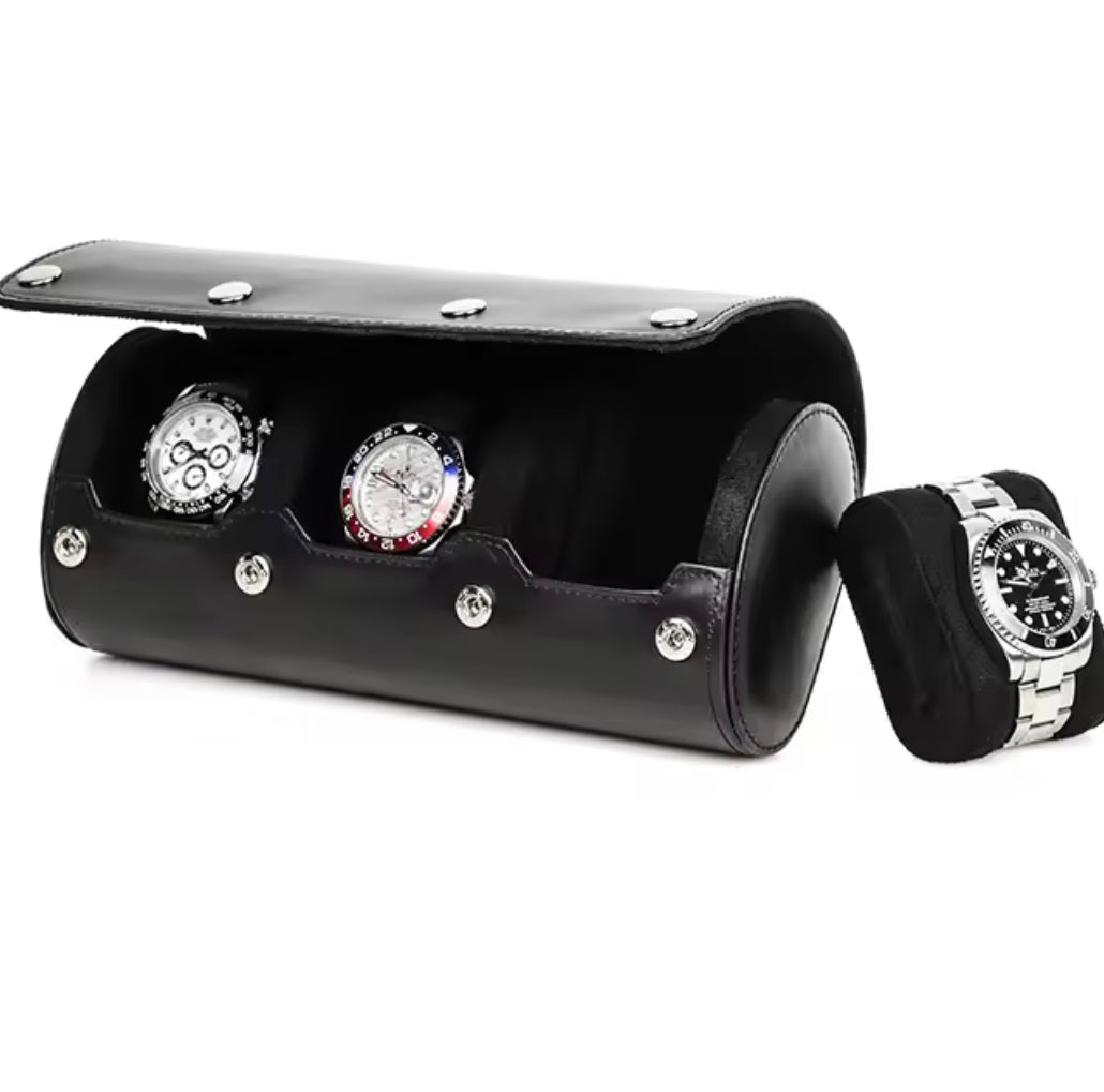Genuine Leather 3-Slot Watch Roll