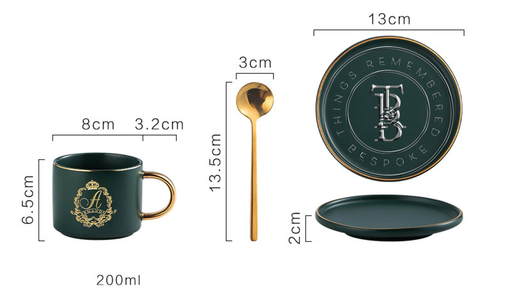 9 pc Matte Porcelain Cup and Saucer Set with Rack