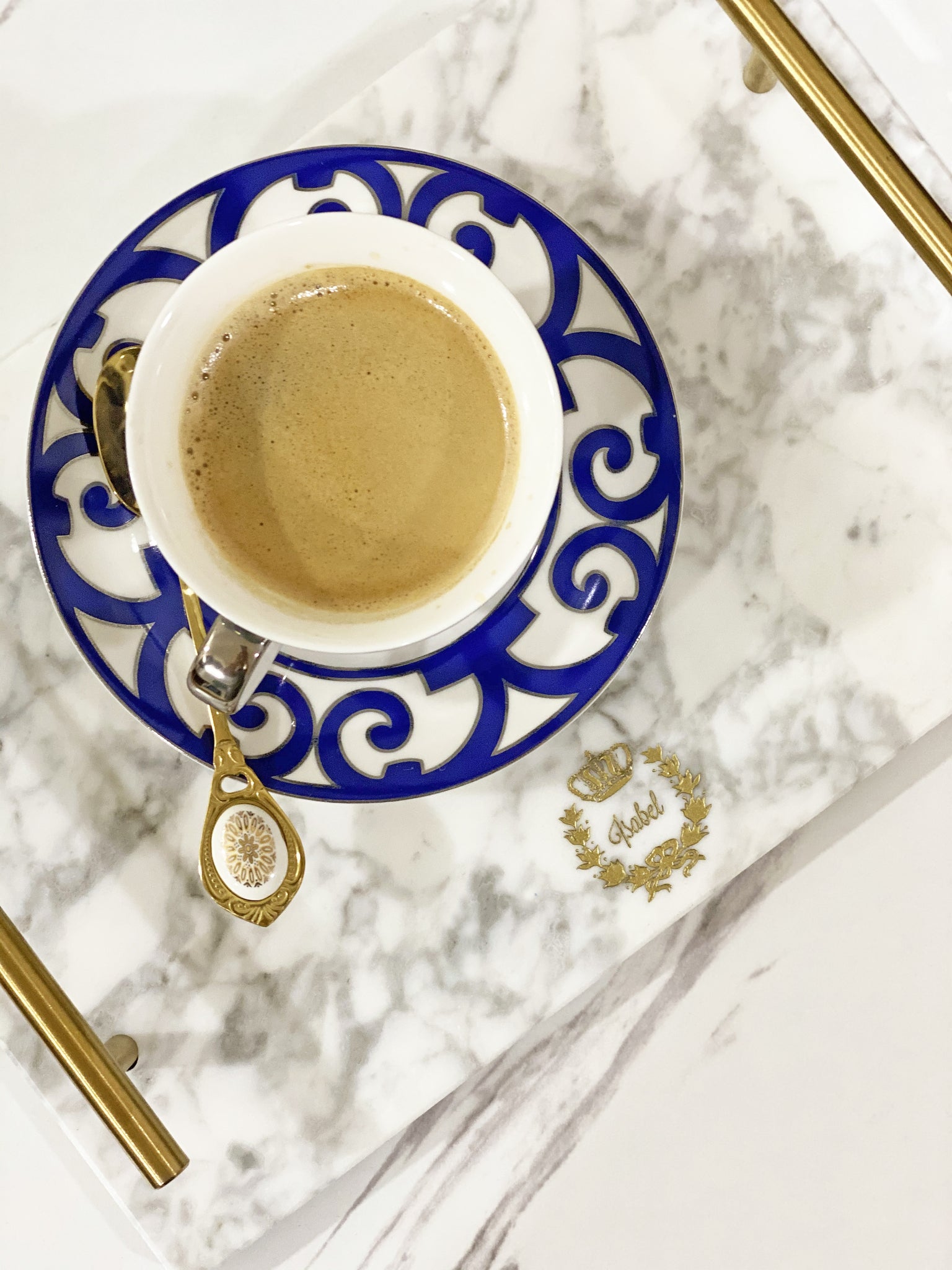 Marble Tray with Brass Handles