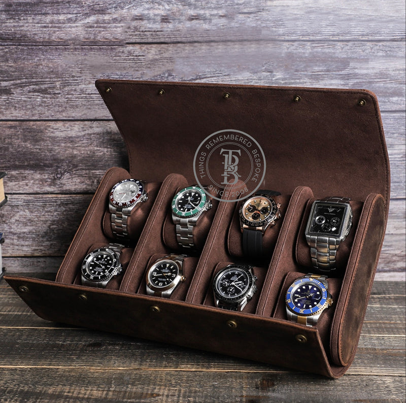 Genuine Leather Watch Roll 8 Slots