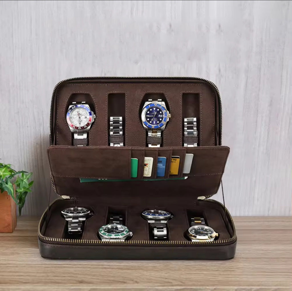 Genuine Leather Watch Roll 8 Slots