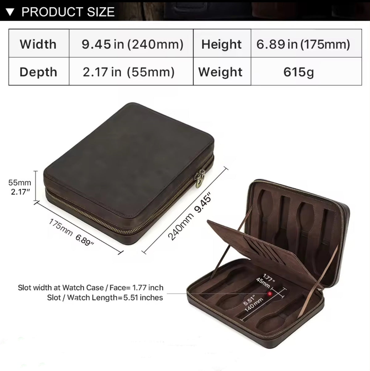 Genuine Leather Watch Roll 8 Slots