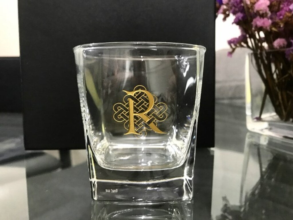 Set of Four Etched Scotch Glasses