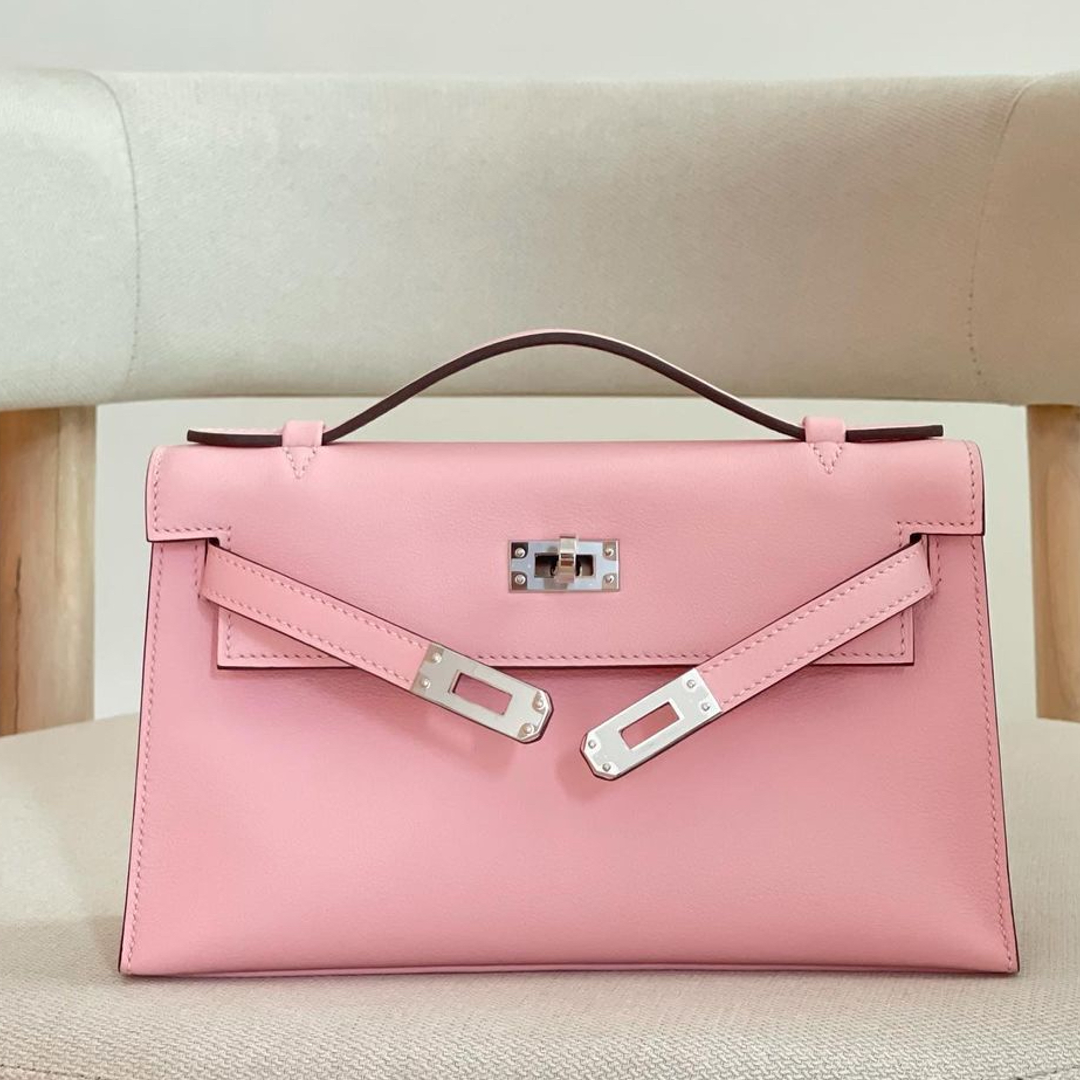 Almost New] Hermes Kelly Lakis 32 Rose Sakura Swift All Leather Silve
