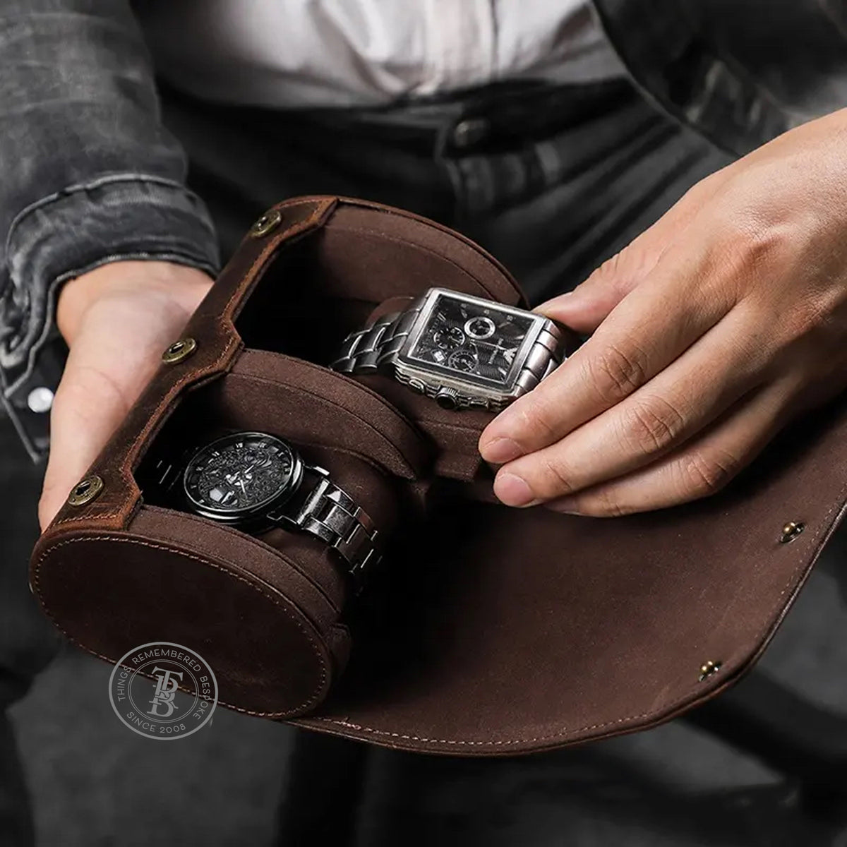 Monogrammed 2-Slot Watch Roll
