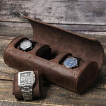 Genuine Leather 3-Slot Watch Roll