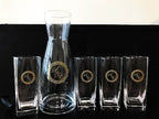 5pc Carafe and Glass set with Black Leather Flip Top Lid Box