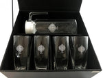 5pc Pitcher and Glass Set with Bllack Leather Flip Top Lid Box