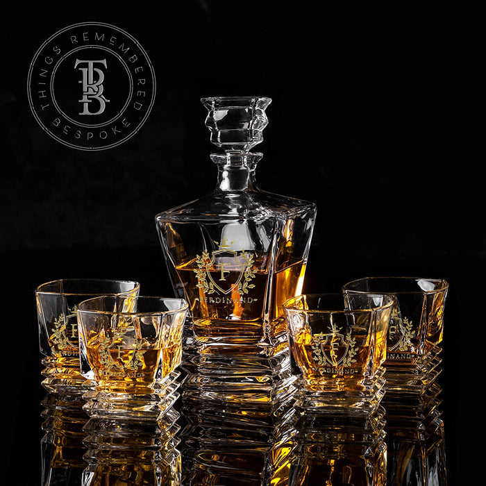 7pc Art Deco Crystal Decanter and Glass Set