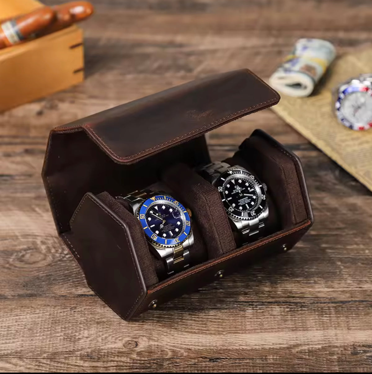 Monogrammed 2-Slot Watch Roll