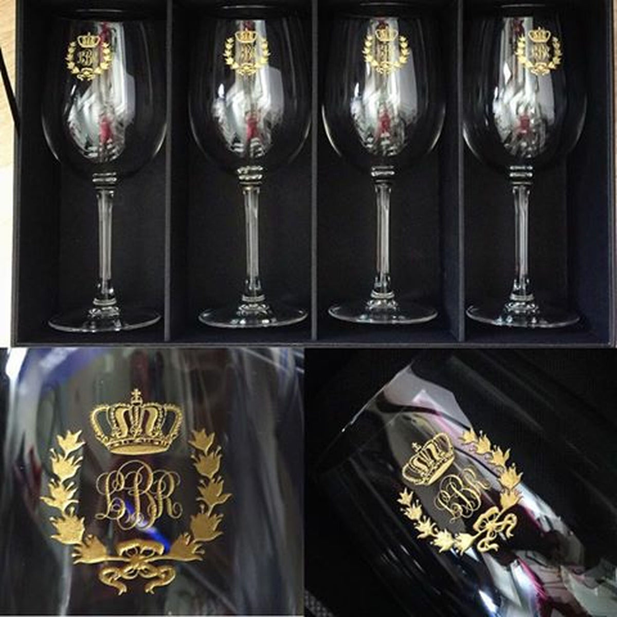 4pc Red Wine Glasses 20oz with Black Leather Flip Top Lid Box