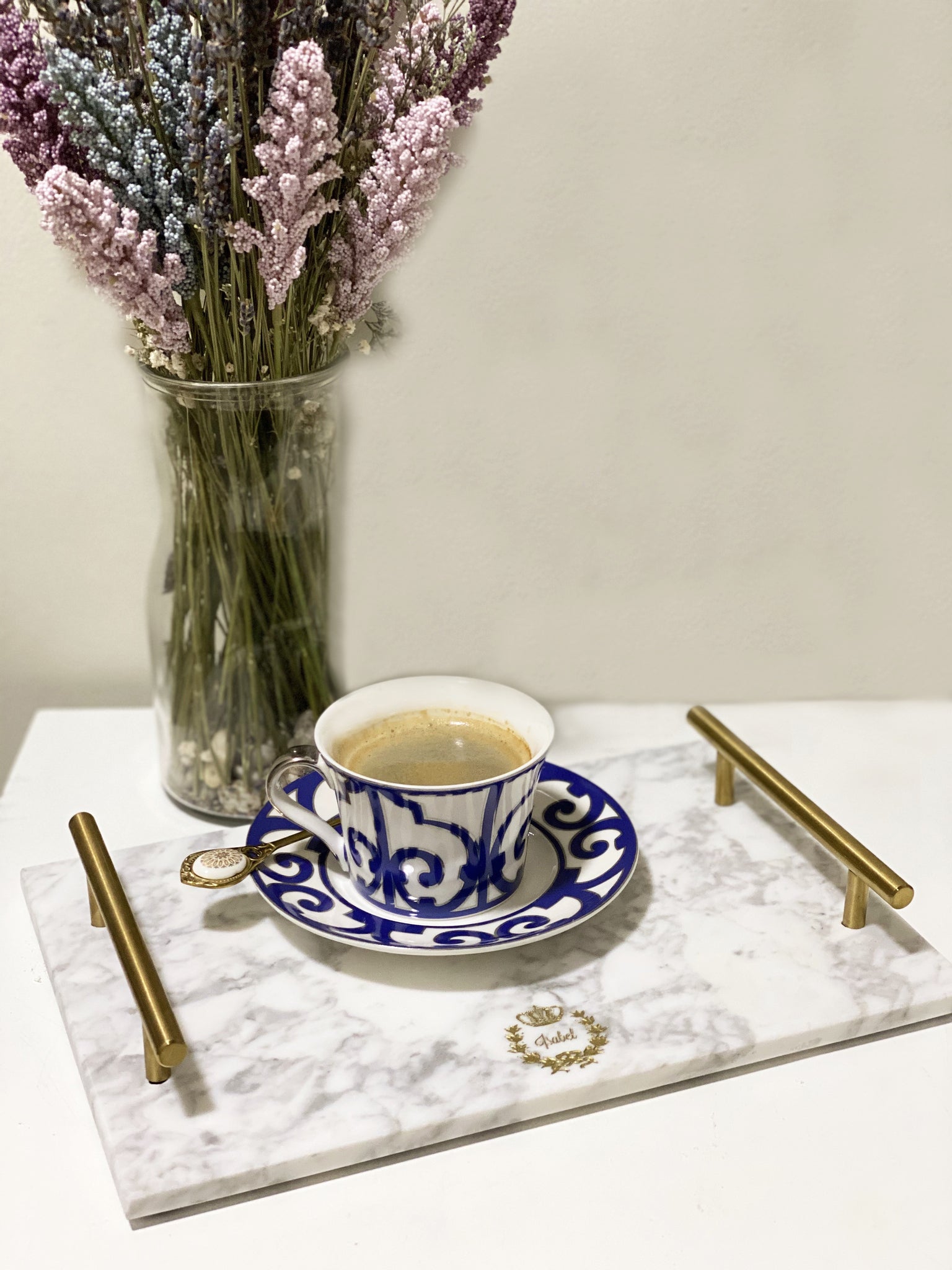 Marble Tray with Brass Handles
